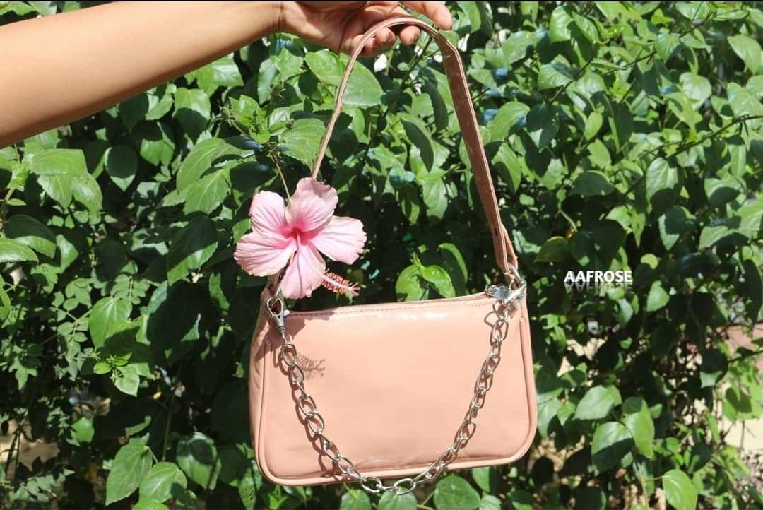 AAFROSE Chain Decore Baguette Bag - Pastel Pink