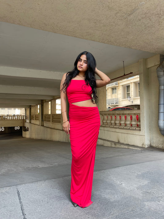 AAFROSE Red cutout side slip maxi dress