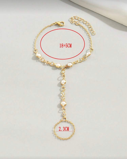 1pc Edged Pearl & Crystal Decor Simple Style Fingerless Bracelet (Handmade Chain Can Be Cut To Size, Pearl Quantity & Crystal Size Varies)