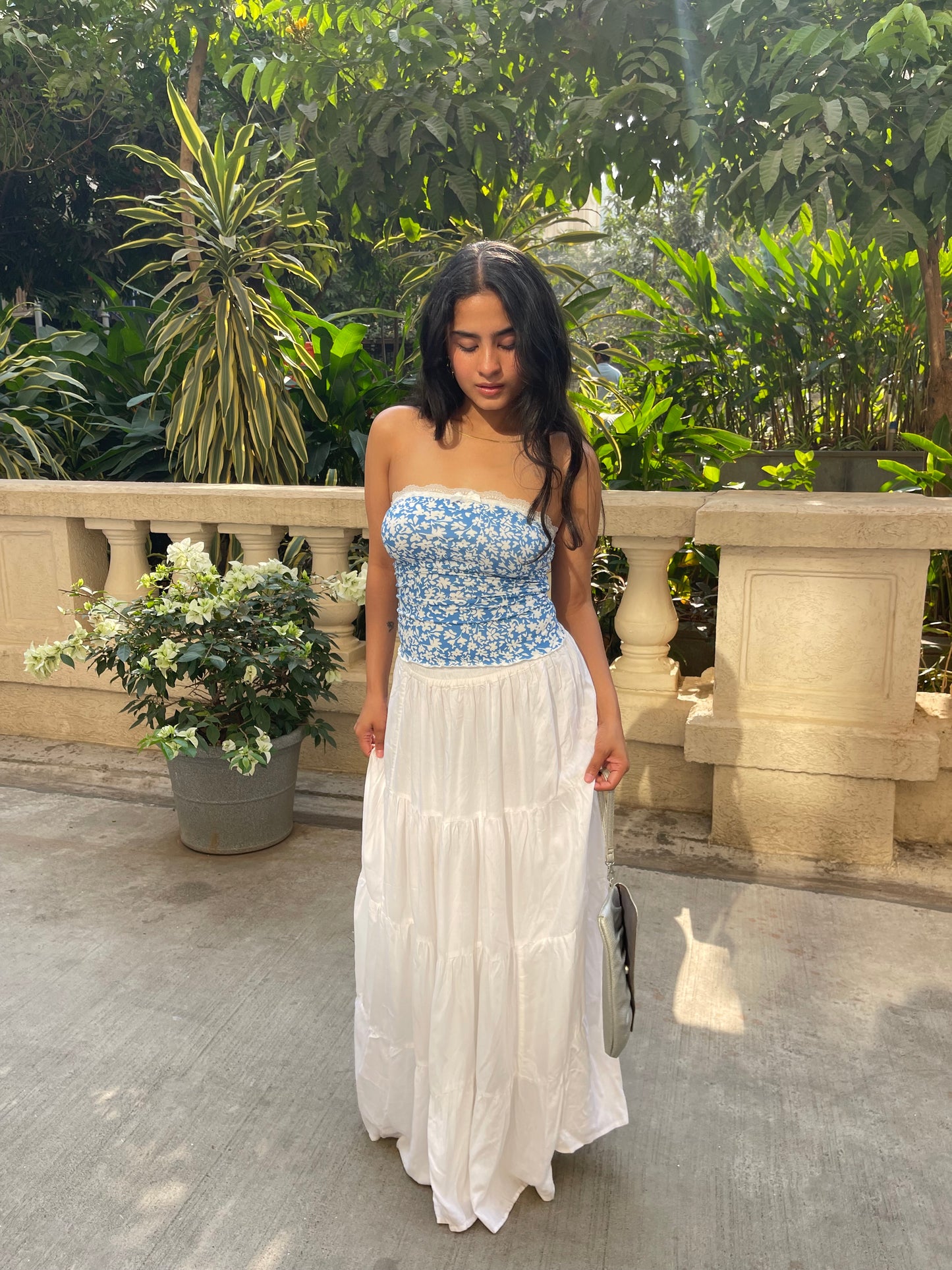 Blue floral lace top