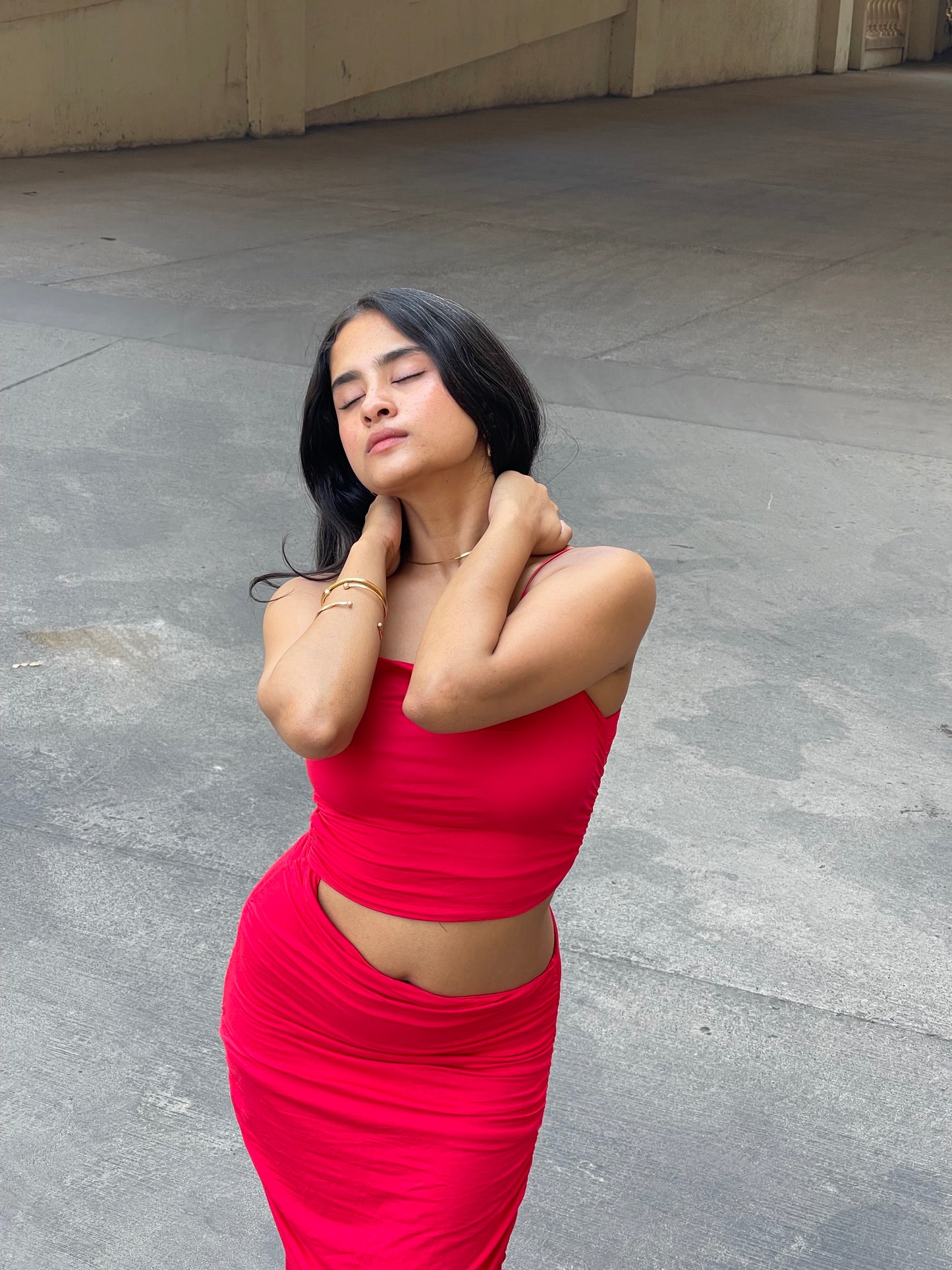 AAFROSE Red cutout side slip maxi dress