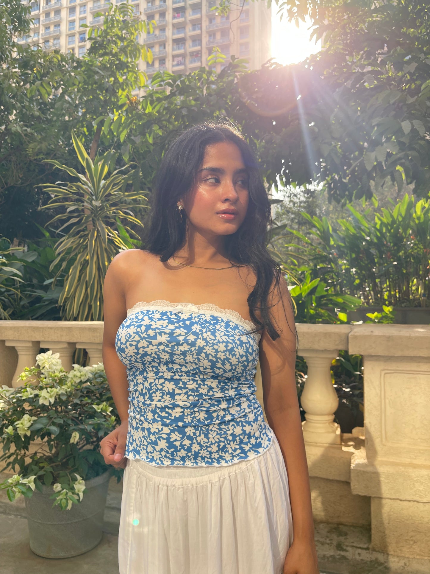 Blue floral lace top