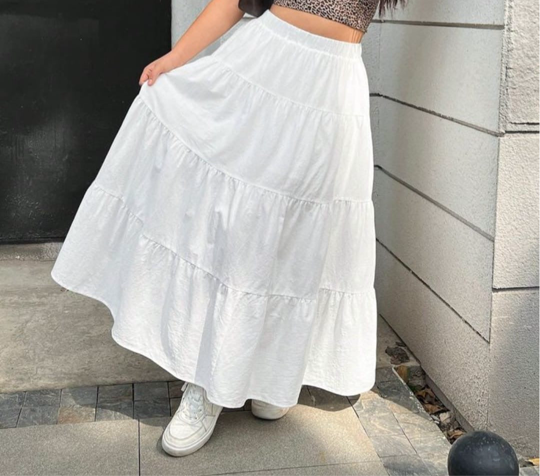 Aafrose White 4 layer maxi skirt