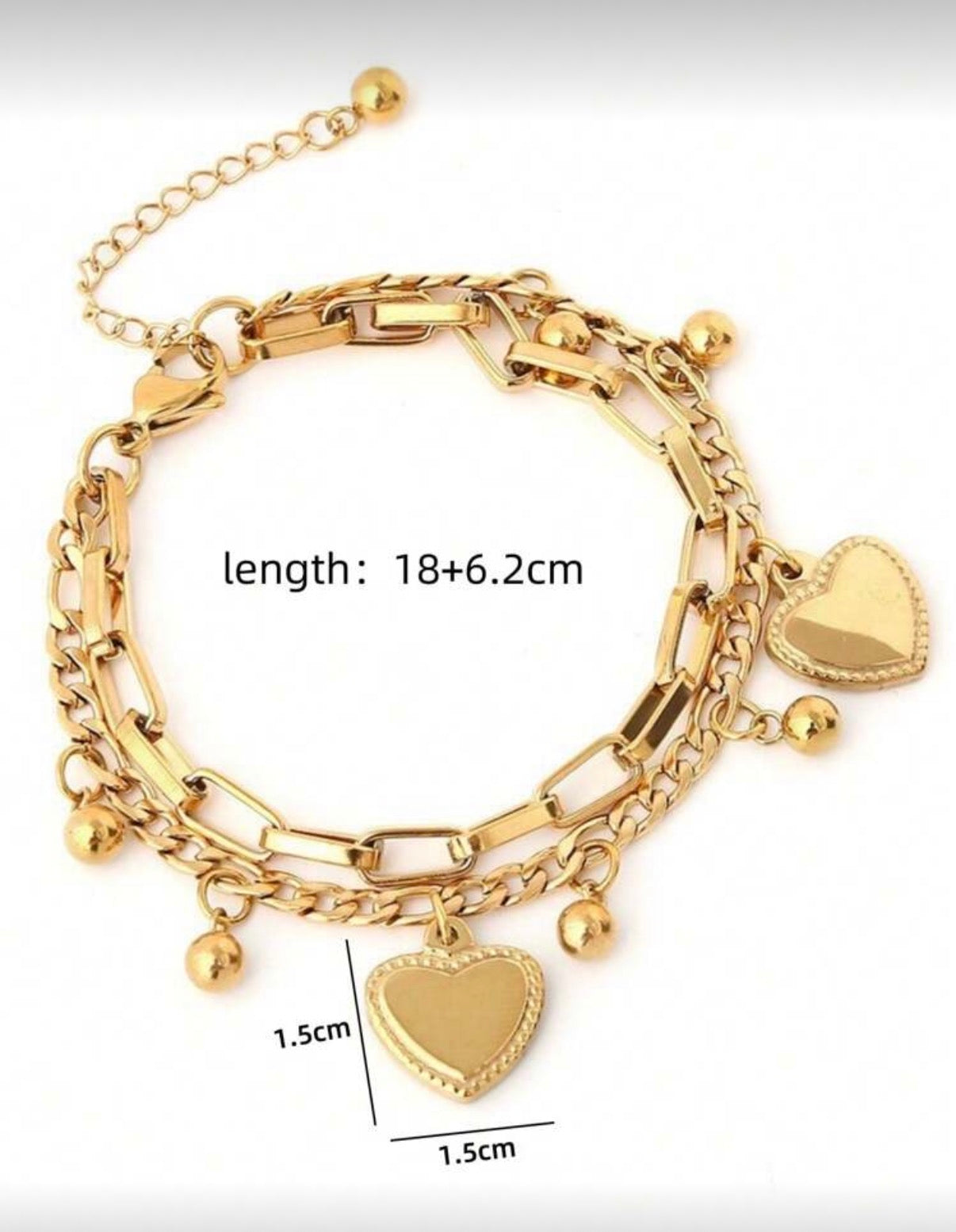 1pc Fashion European Style Double-Layer Heart Pendant Chain Bracelet For Women Valentines