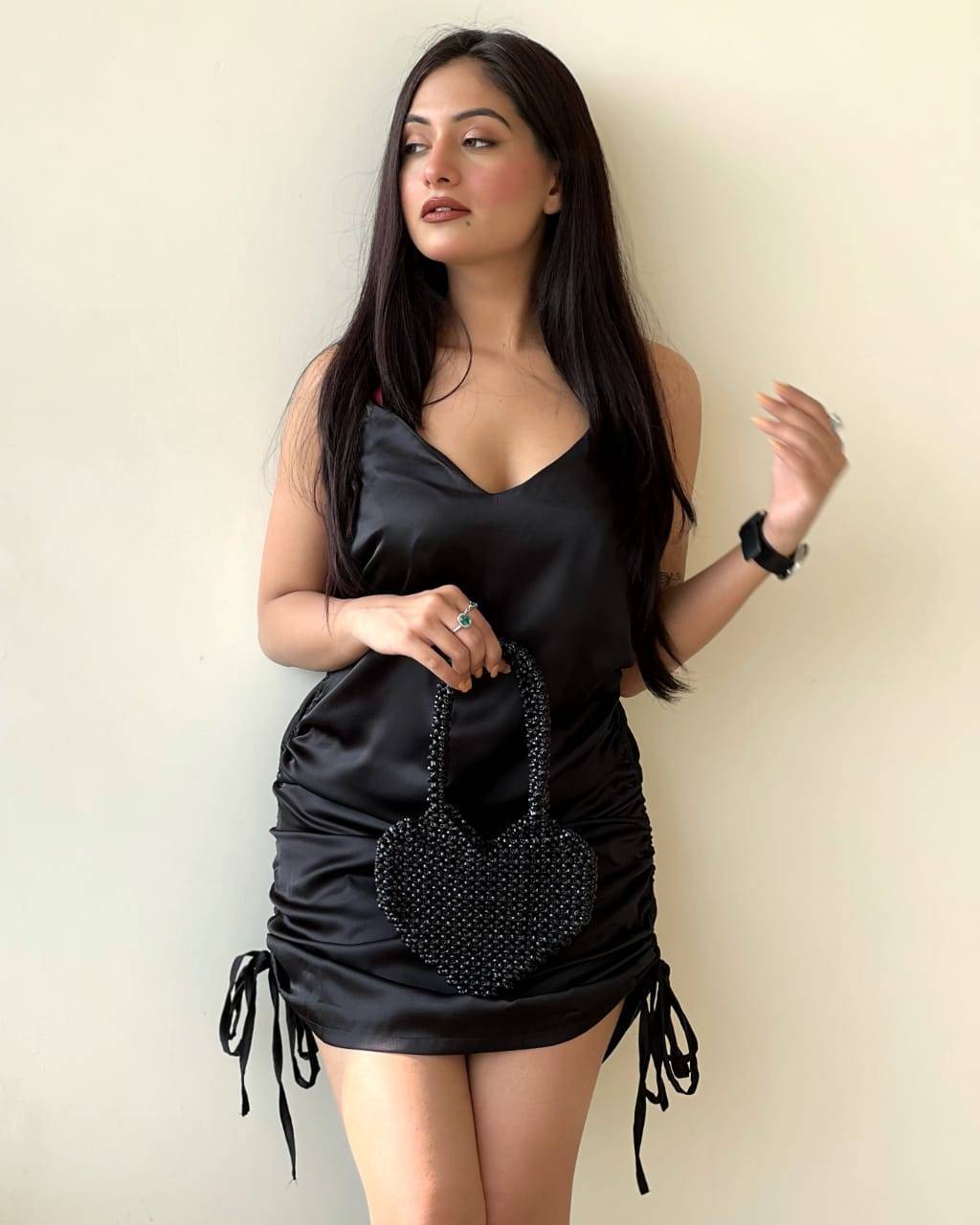 Aafrose black drawstring satin bodycon dress Aafrose black drawstring satin bodycon dress