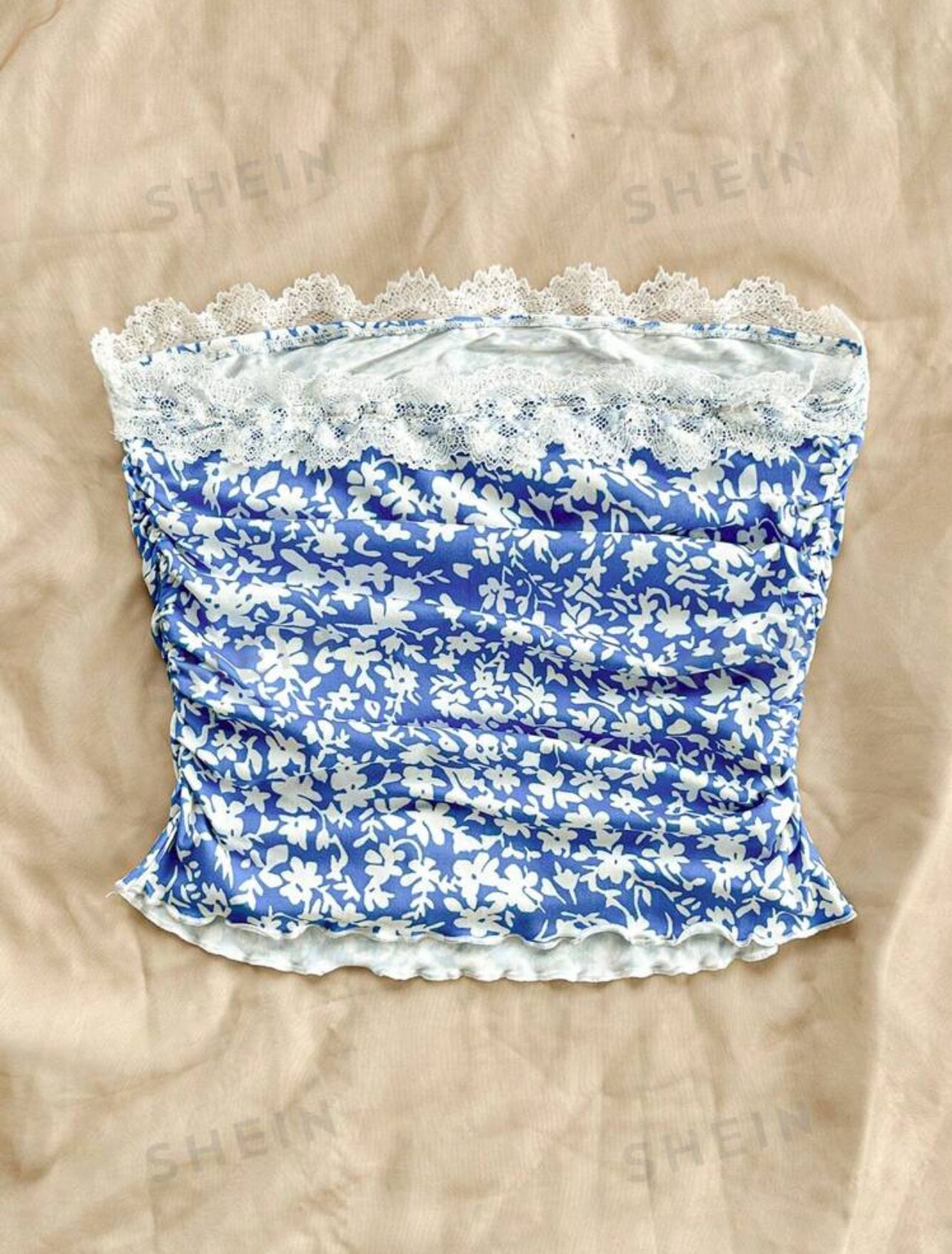 Blue floral lace top