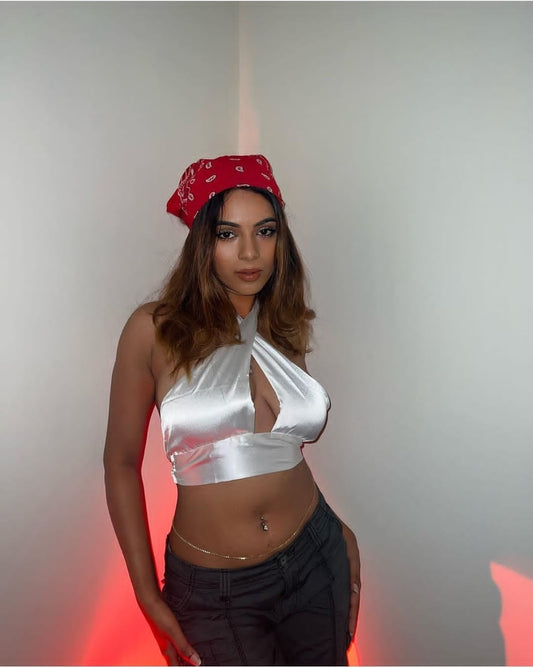 White halter neck top