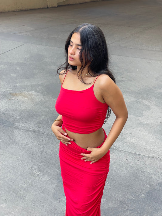 AAFROSE Red cutout side slip maxi dress