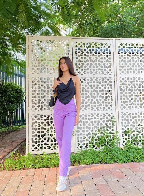Aafrose high waist solid Lilac straight leg pants