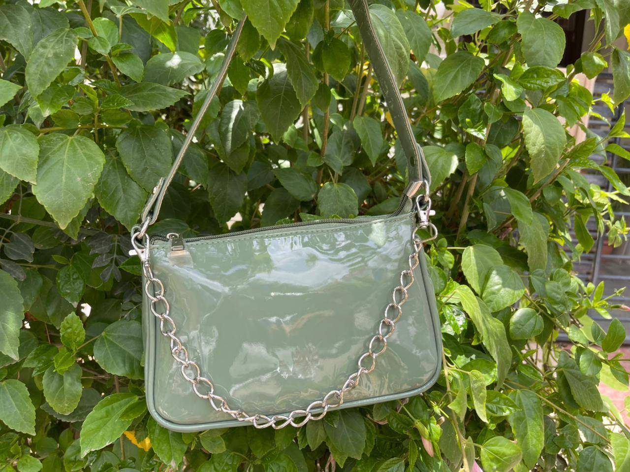 AAFROSE Chain Decore Baguette Bag - Turquoise Green
