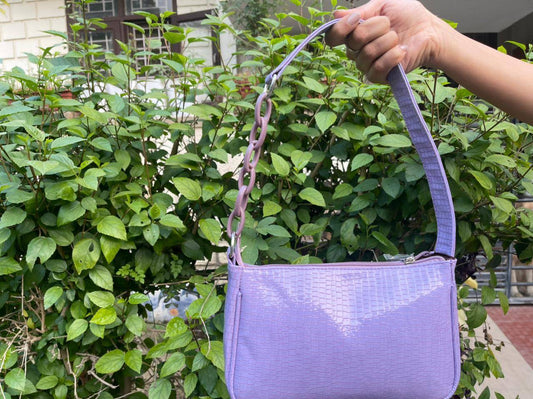 Aafrose lilac chain handle croc embossed baguette bag