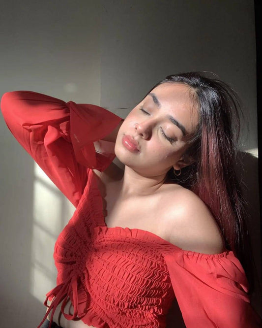 AAFROSE red smocking top