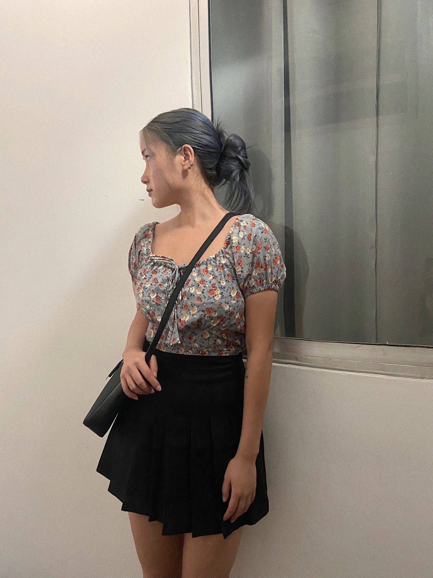 Aafrose Grey floral crop top