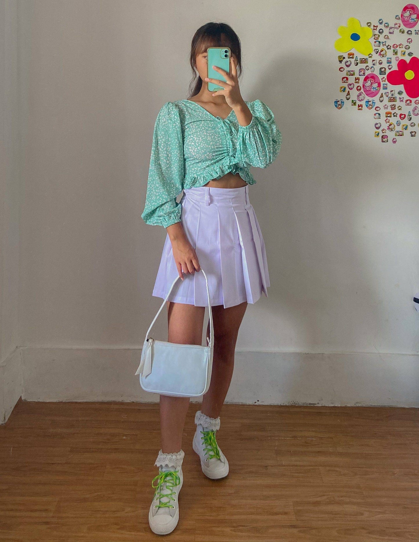 Aafrose Mint green Cheeta print crop top