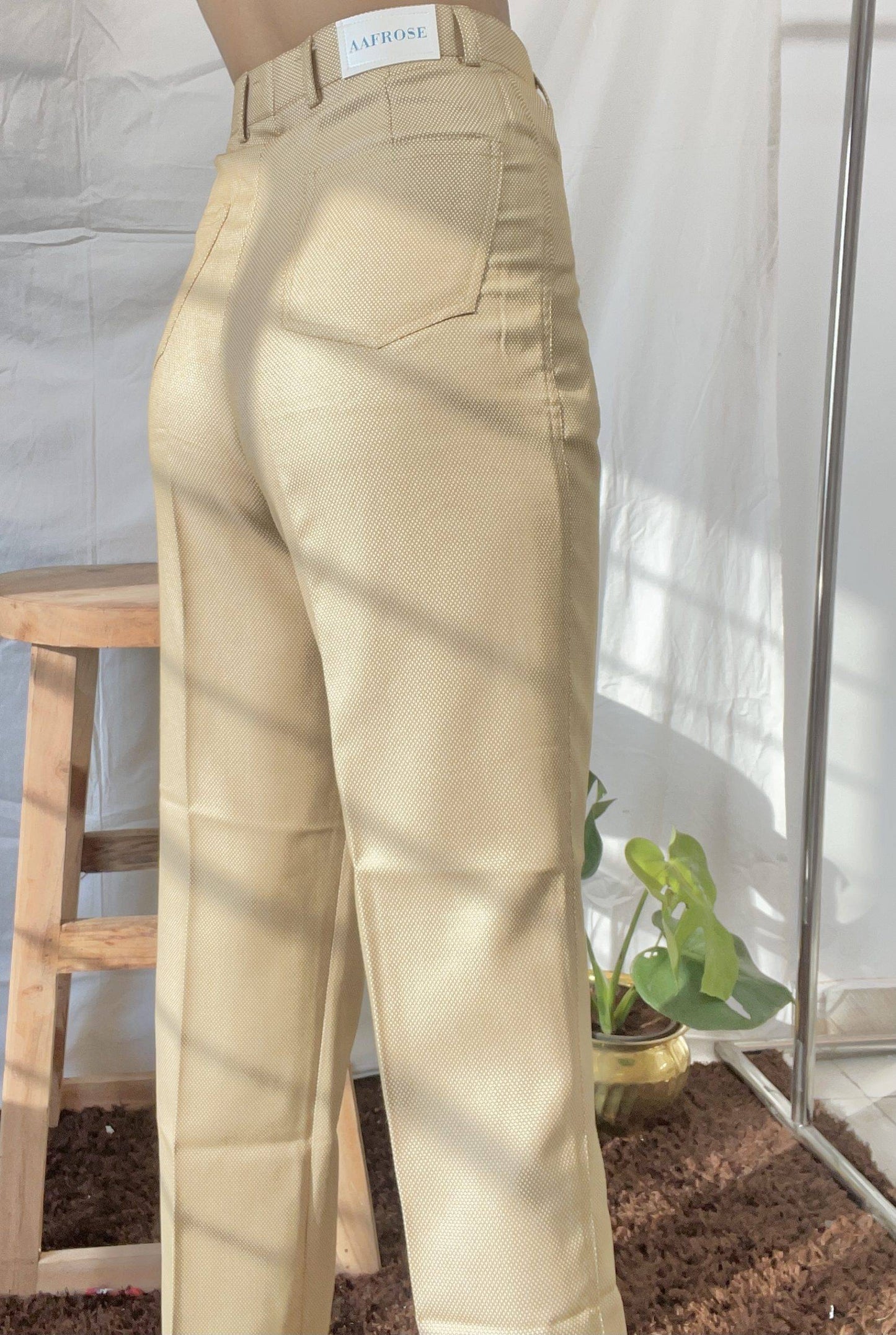 Aafrose high waist solid beige dotted straight leg pants