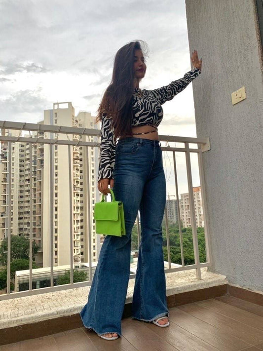 Aafrose Ruched Drawstring Hem Zebra Striped Top - Black & White