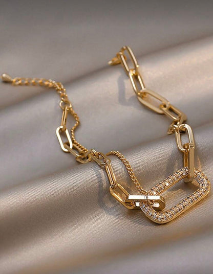 1pc Simple But Elegant Geometric Shape Rhinestone Inlaid Chain Bracelet, Unique And Fashionable Design