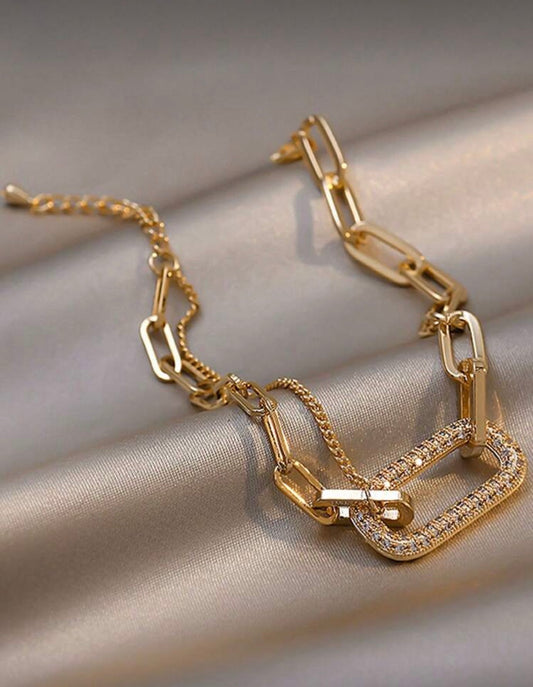 1pc Simple But Elegant Geometric Shape Rhinestone Inlaid Chain Bracelet, Unique And Fashionable Design