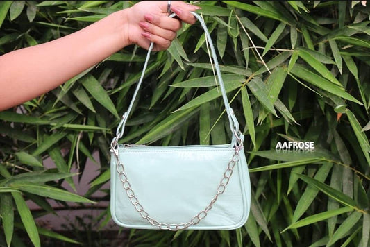 AAFROSE Chain Decore Baguette Bag - Mint Green