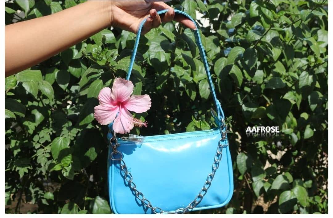 AAFROSE Chain Decore Baguette Bag - Sky Blue