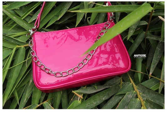 AAFROSE Chain Decore Baguette Bag - Hot Pink