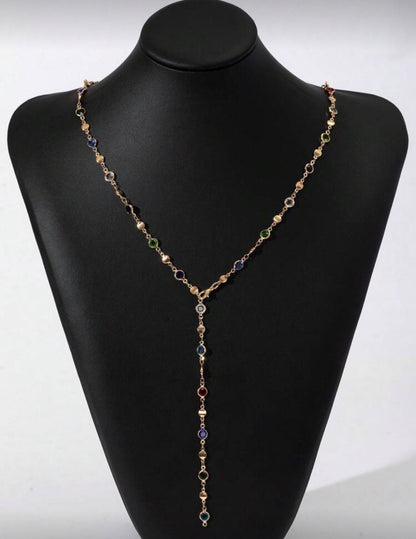 1pc Golden/Silver Women's Long Y-Shaped Necklace Party Accessory, Deep V Plunge Sparkling Pendant For Date, Anniversary, Birthday, Holiday, Boho Elegant Luxury Chic, Fashion & Feminine