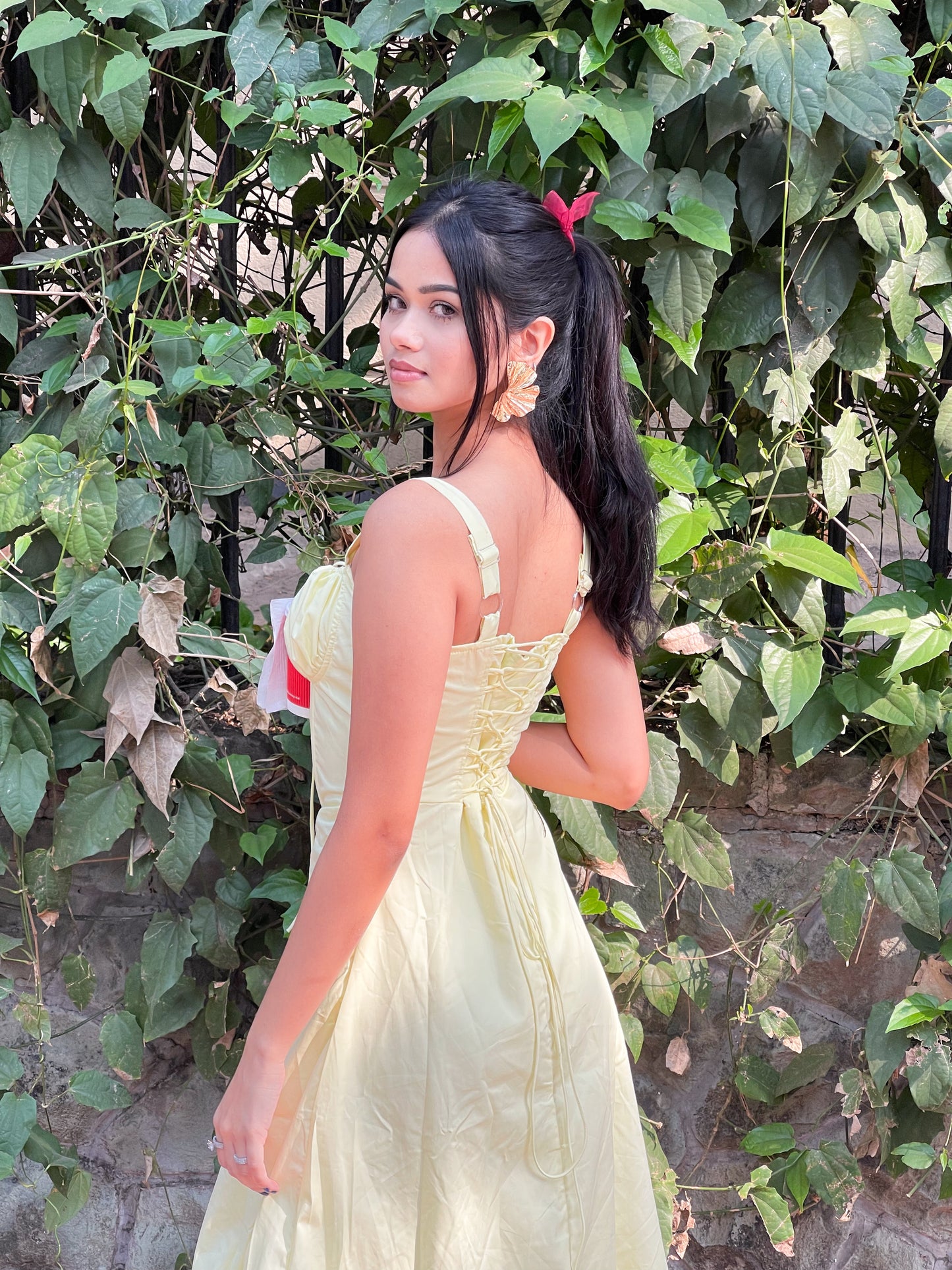 AAFROSE Butter Yellow bustier maxi dress