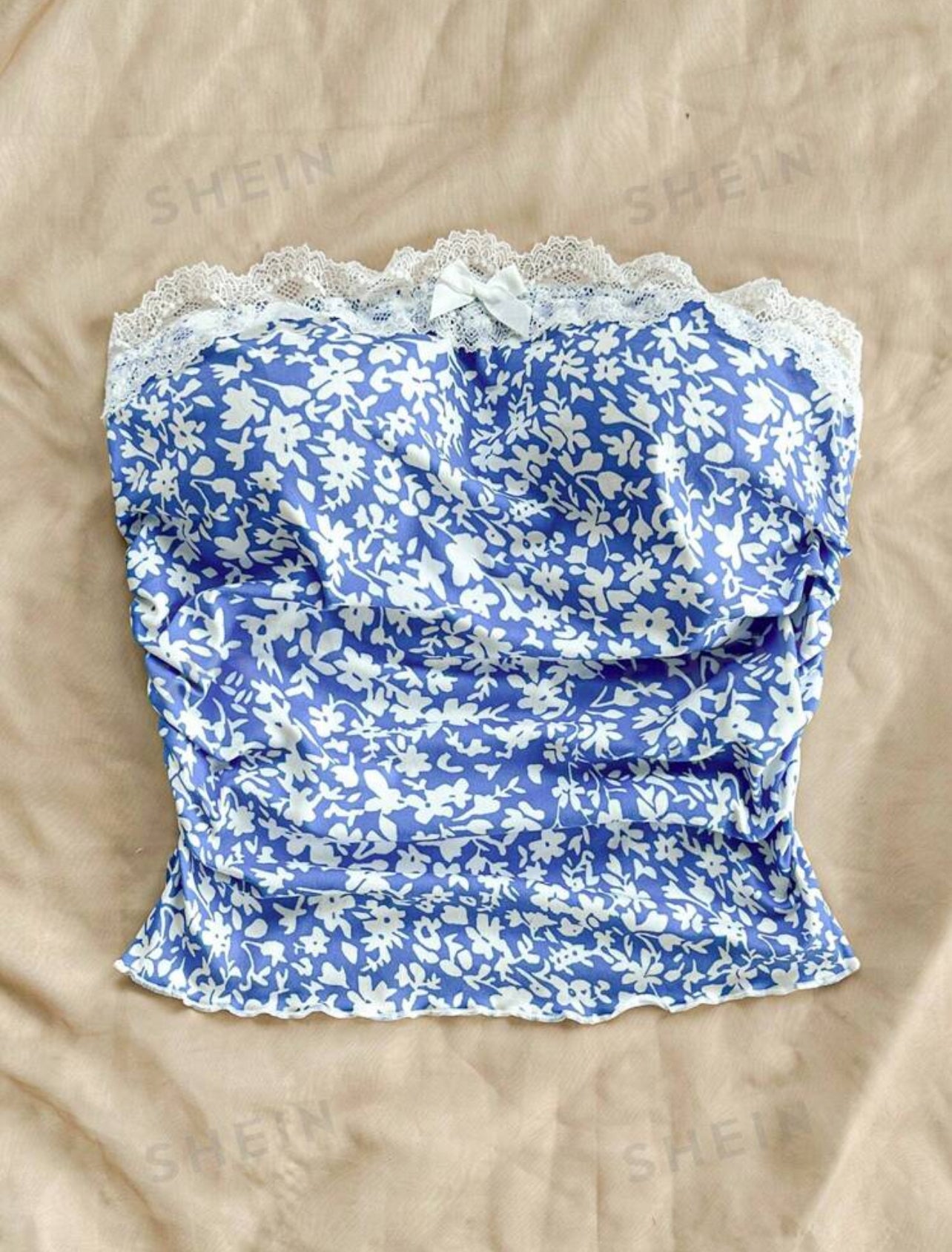 Blue floral lace top