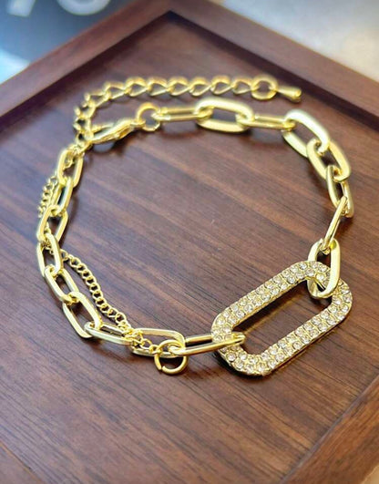 1pc Simple But Elegant Geometric Shape Rhinestone Inlaid Chain Bracelet, Unique And Fashionable Design