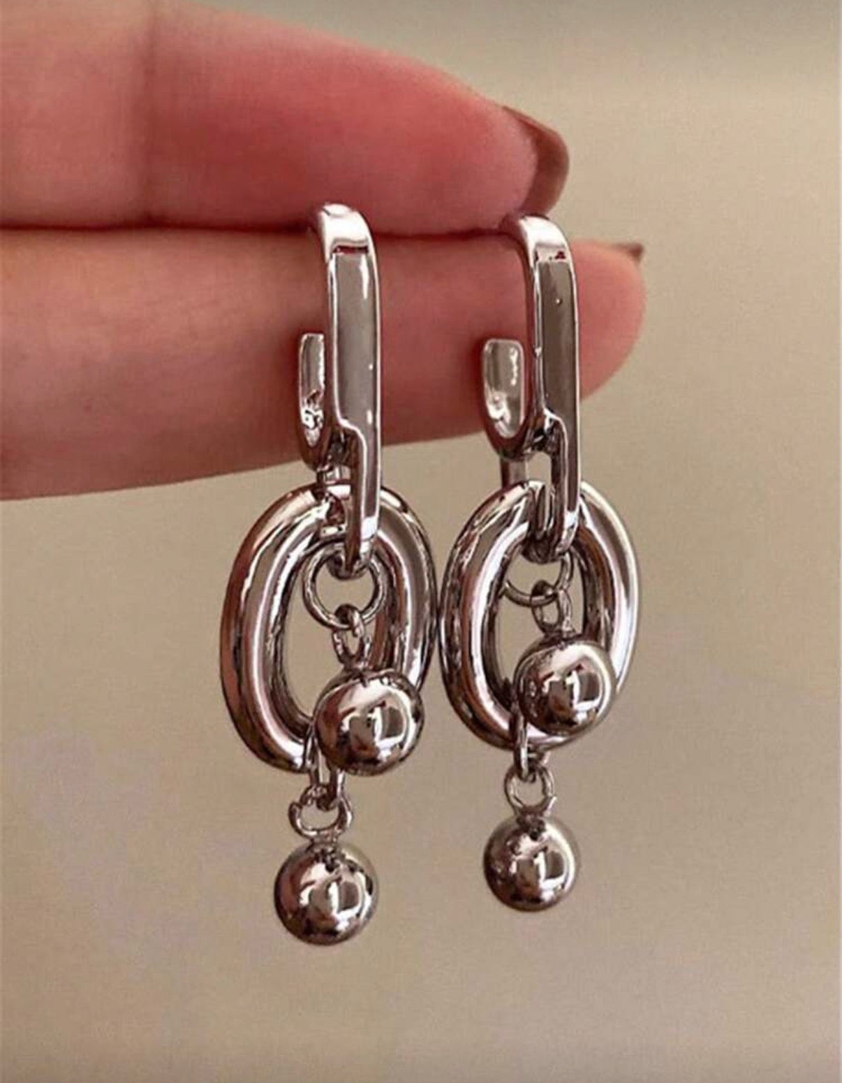 1 Pair Metal Round Ball Pendant Long Dangle Earrings, Jewelry Gift For Women Party