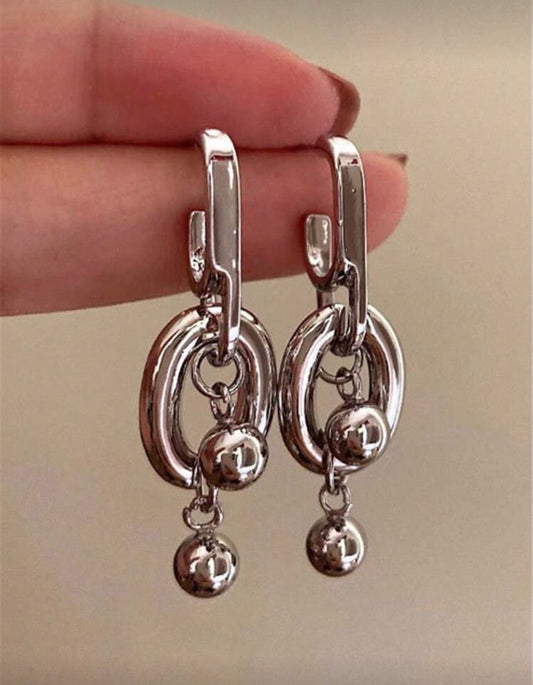 1 Pair Metal Round Ball Pendant Long Dangle Earrings, Jewelry Gift For Women Party