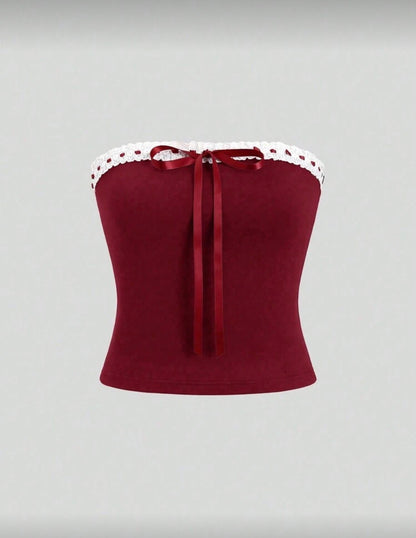 Elegant Lace-Up Bowknot Bandeau Top Y2K