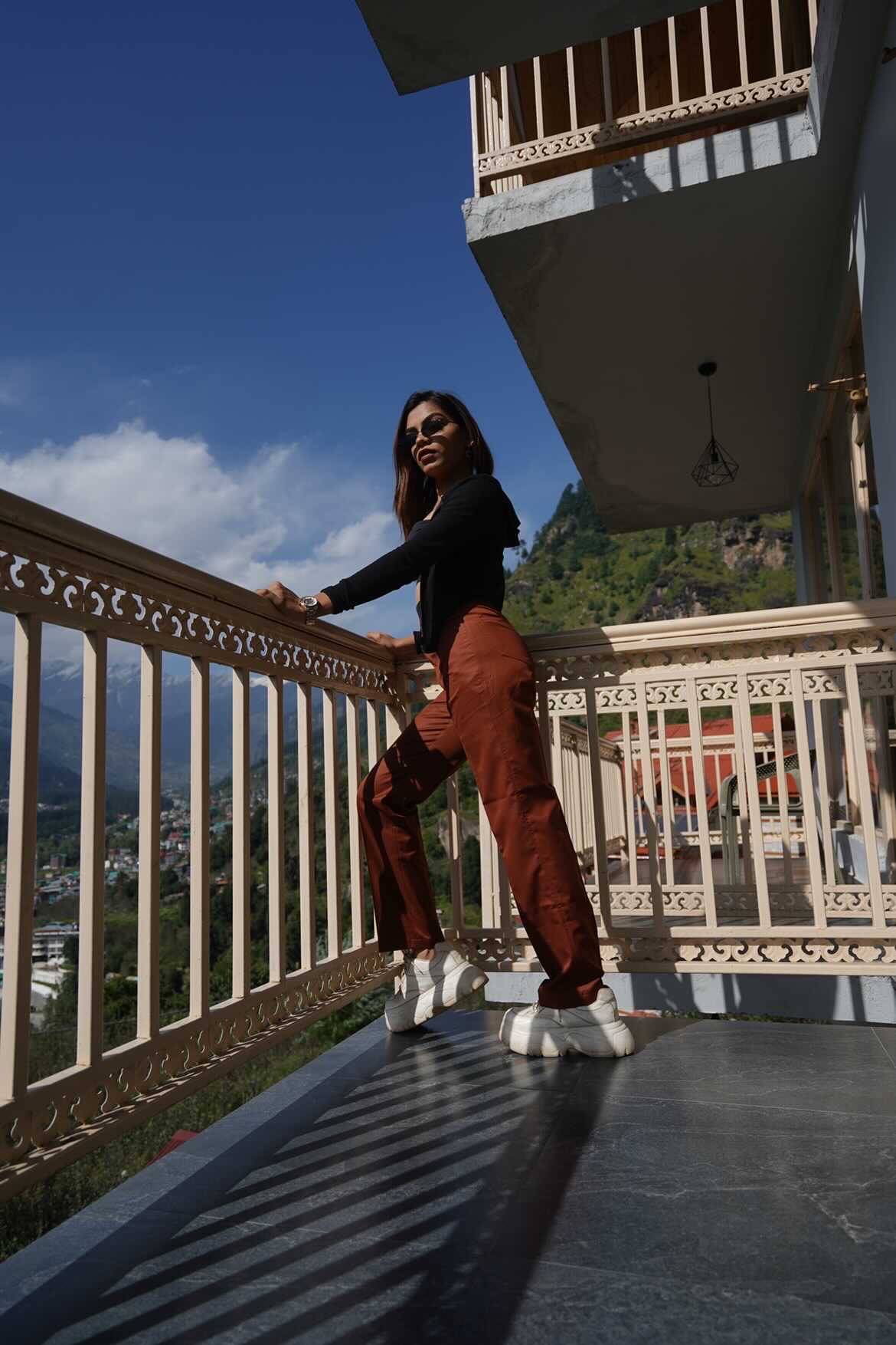 Aafrose high waist solid brown straight leg pants