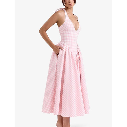 Aafrose Rosette halter neck dress with pockets