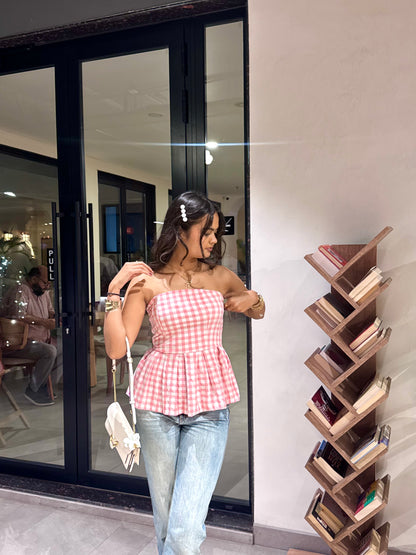 Pink Checks Elasto Top