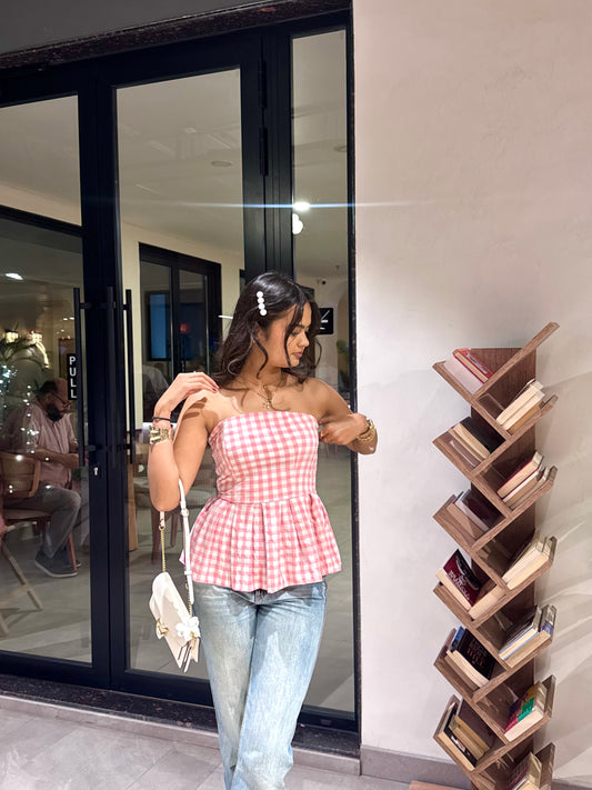 Pink Checks Elasto Top