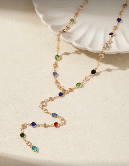 1pc Golden/Silver Women's Long Y-Shaped Necklace Party Accessory, Deep V Plunge Sparkling Pendant For Date, Anniversary, Birthday, Holiday, Boho Elegant Luxury Chic, Fashion & Feminine