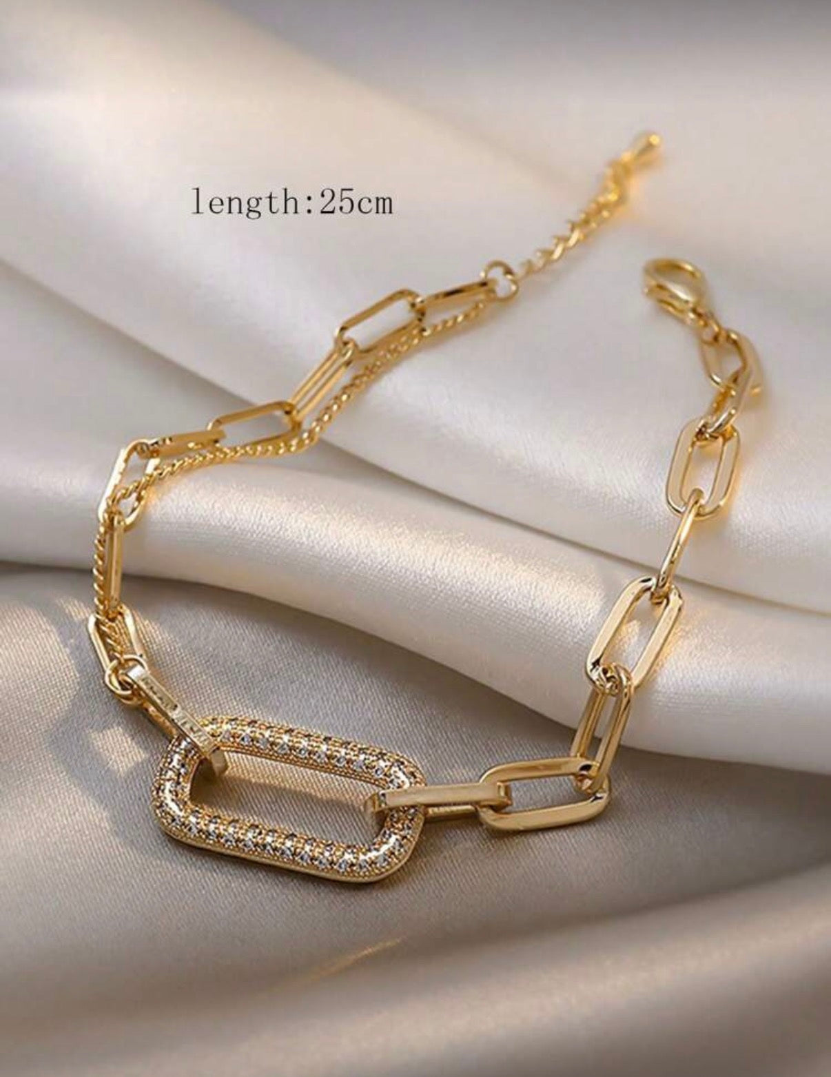 1pc Simple But Elegant Geometric Shape Rhinestone Inlaid Chain Bracelet, Unique And Fashionable Design