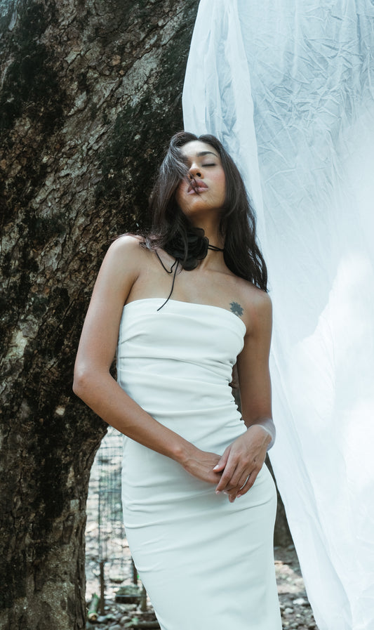 AAFROSE Oyster white midi dress