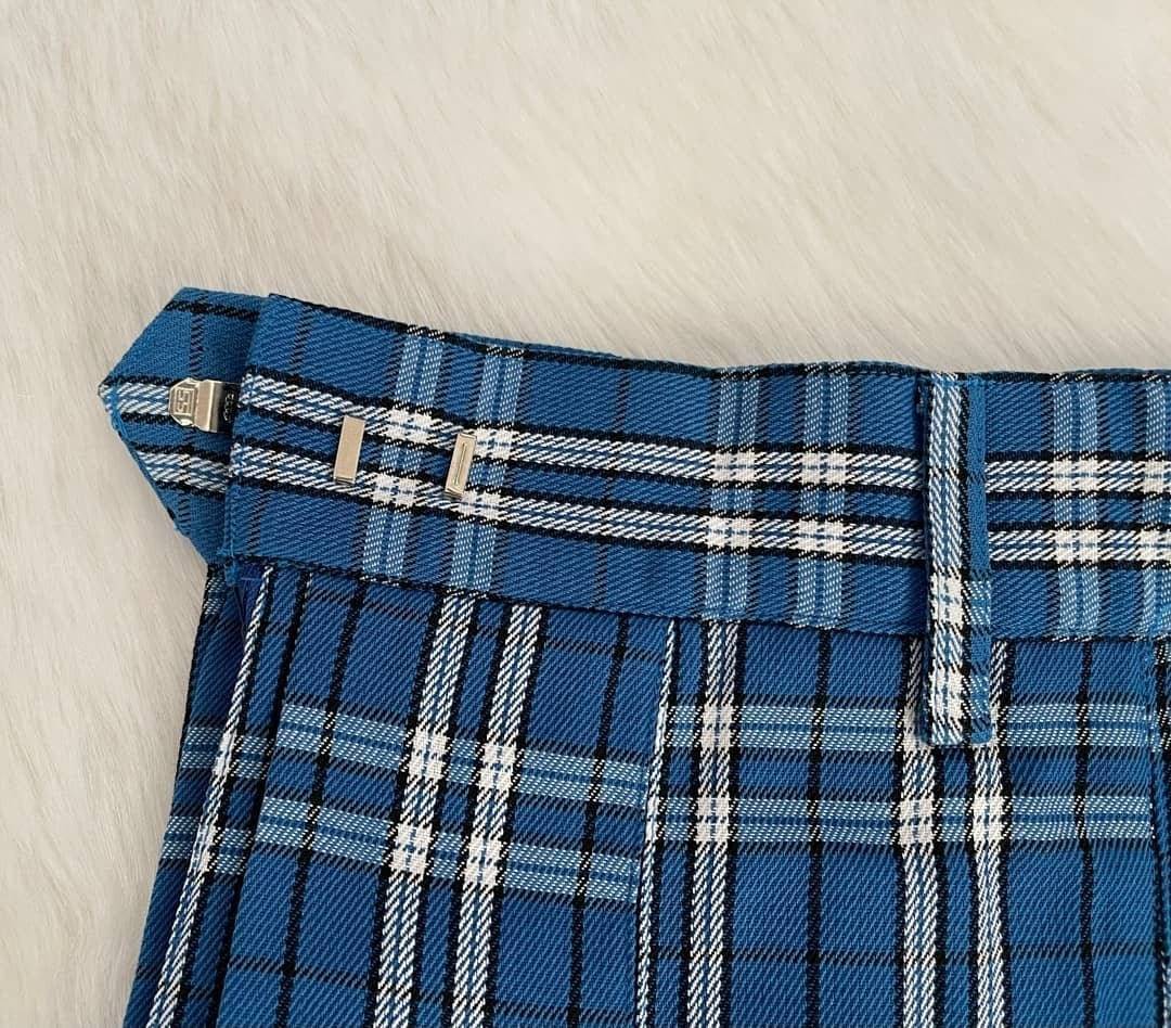 Aafrose A-Line Plaid Pleated Zipper Blue Checks Mini Skirt
