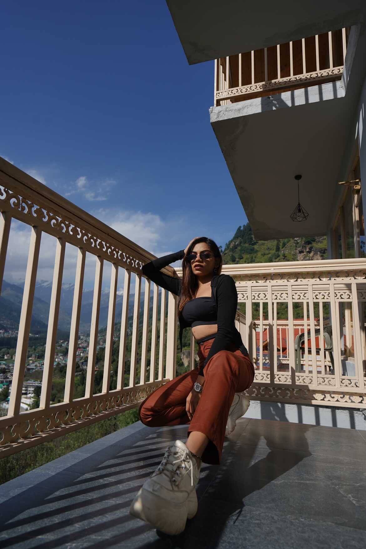 Aafrose high waist solid brown straight leg pants