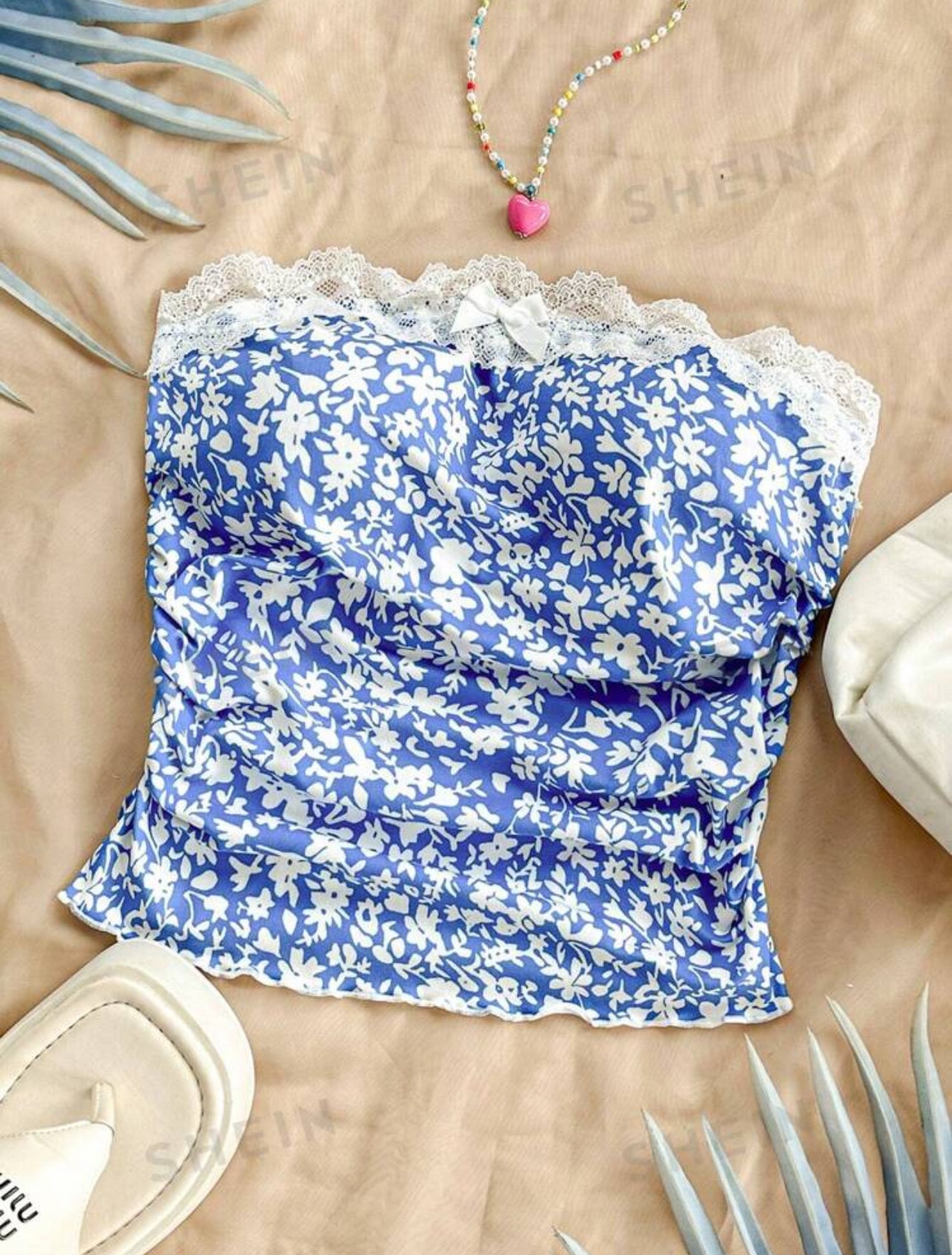 Blue floral lace top