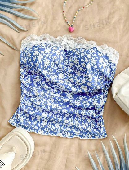 Blue floral lace top