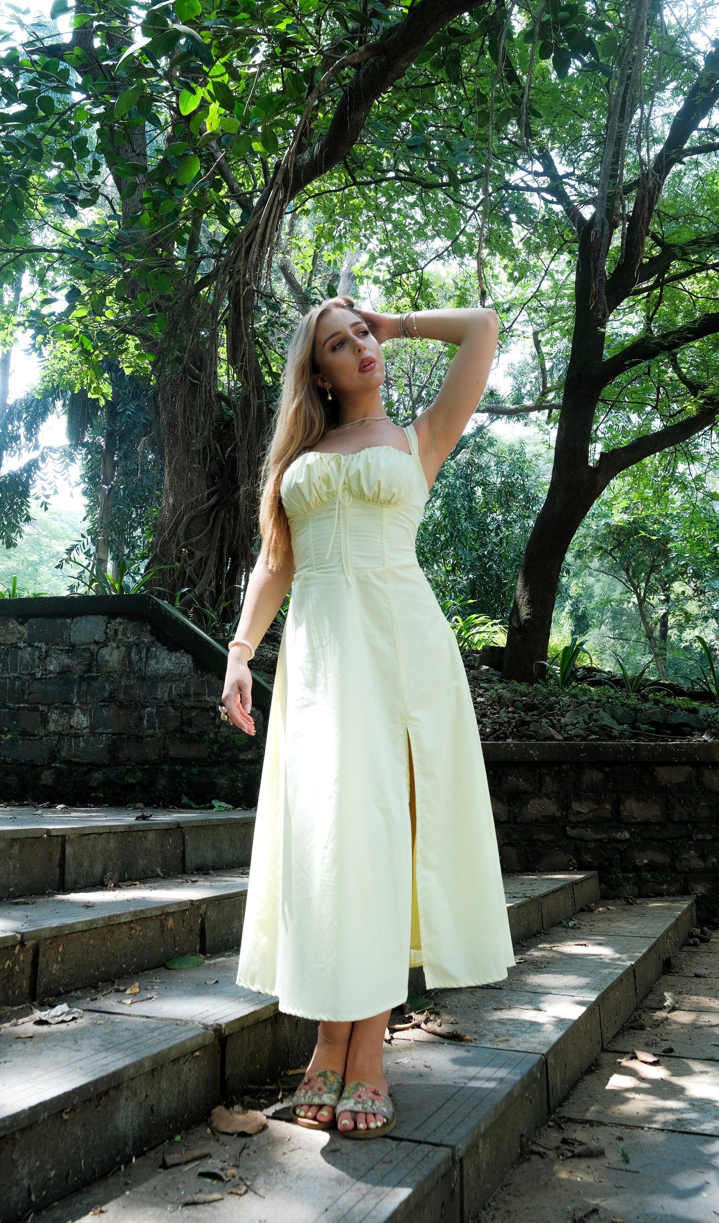 AAFROSE Butter Yellow bustier maxi dress