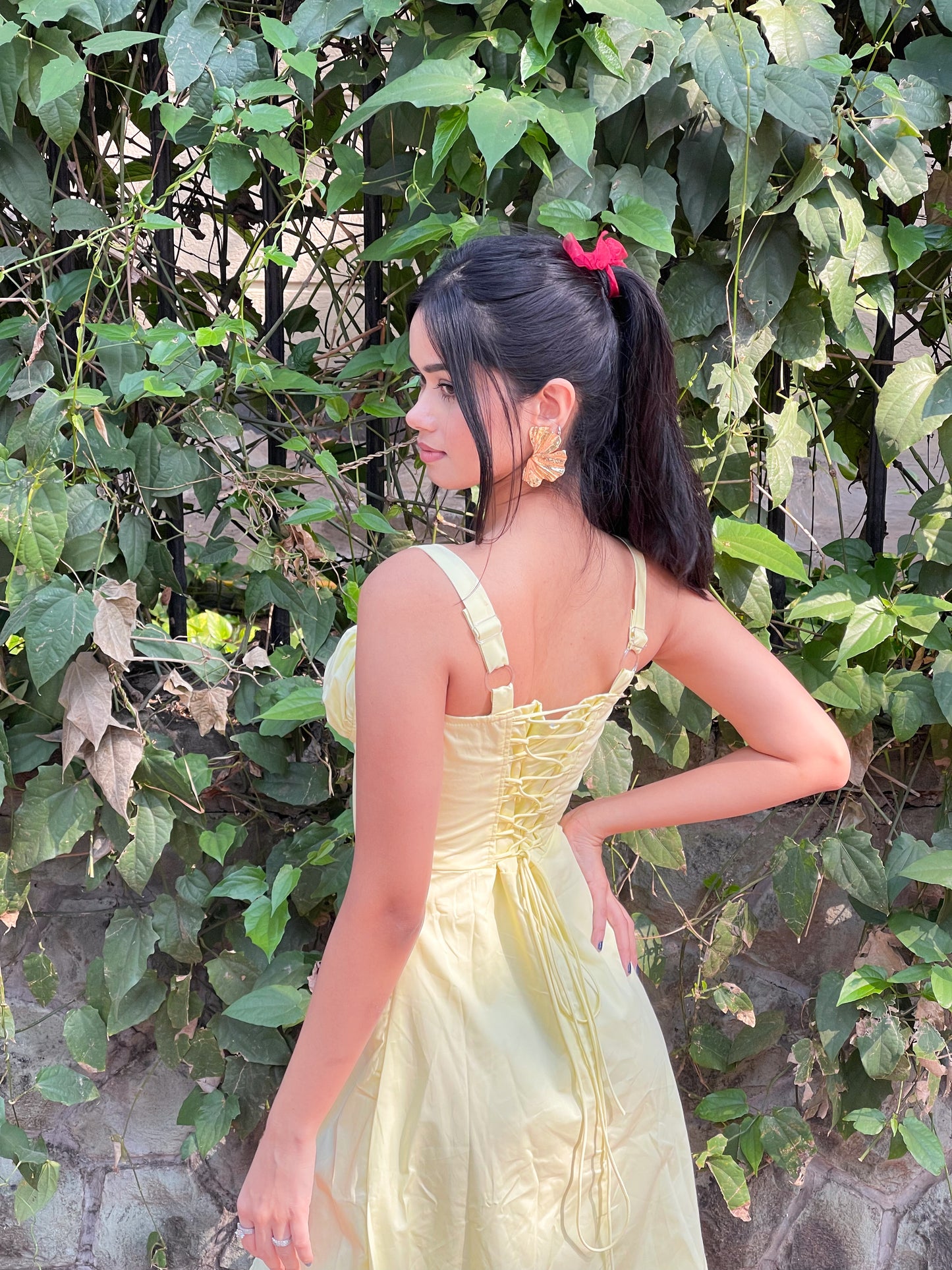 AAFROSE Butter Yellow bustier maxi dress