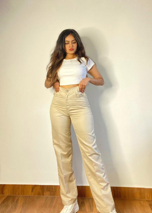 Aafrose high waist solid light Beige straight leg pants