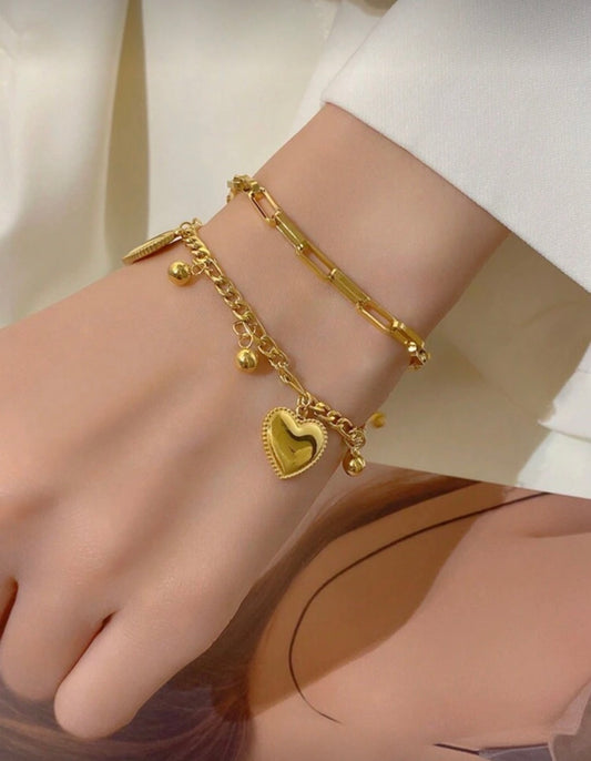 1pc Fashion European Style Double-Layer Heart Pendant Chain Bracelet For Women Valentines