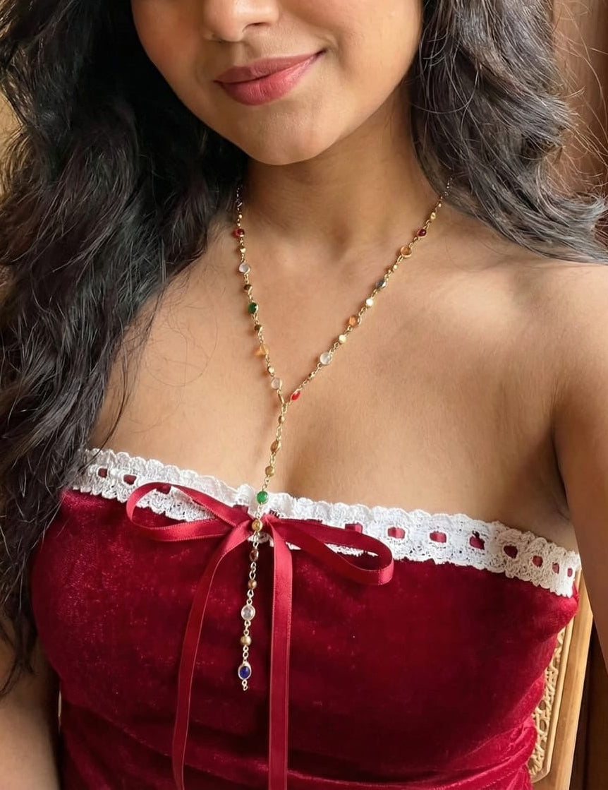 1pc Golden/Silver Women's Long Y-Shaped Necklace Party Accessory, Deep V Plunge Sparkling Pendant For Date, Anniversary, Birthday, Holiday, Boho Elegant Luxury Chic, Fashion & Feminine