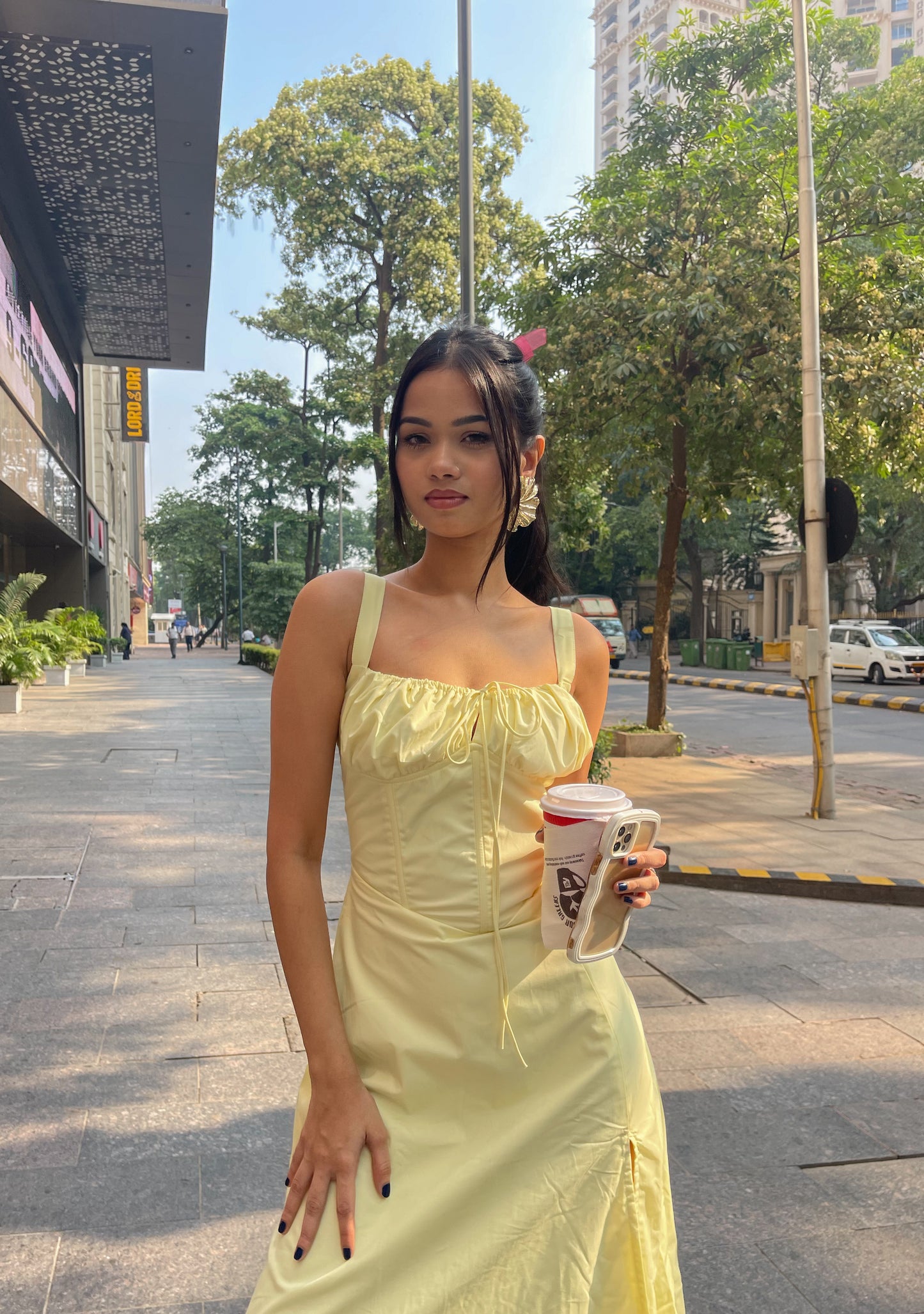 AAFROSE Butter Yellow bustier maxi dress