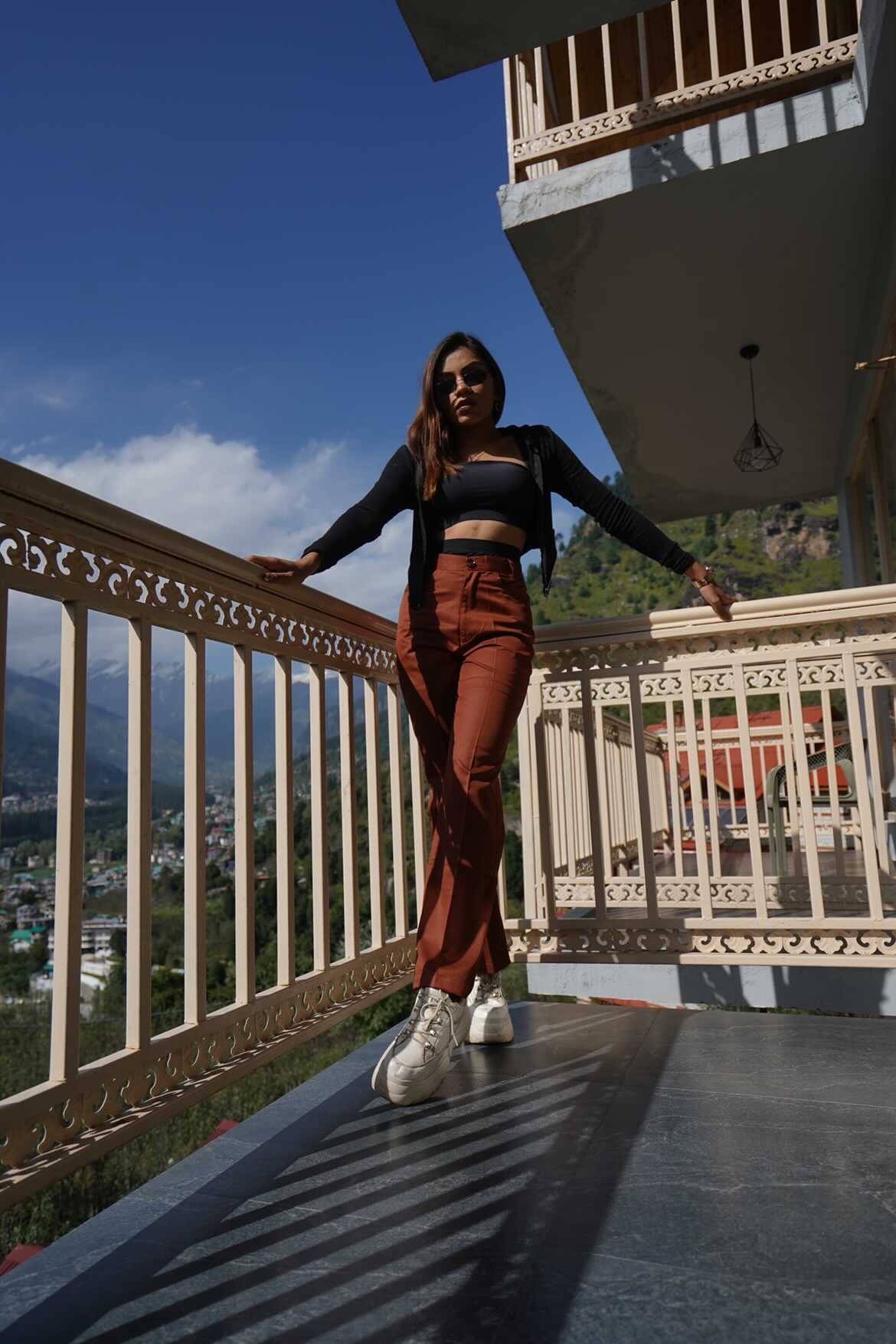 Aafrose high waist solid brown straight leg pants